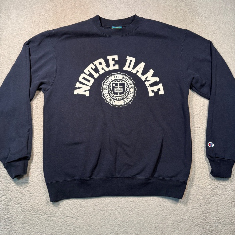 Champion Notre Dame Sweatshirt‎ Mens Medium Navy Blue Arched Logo Vintage Y2K